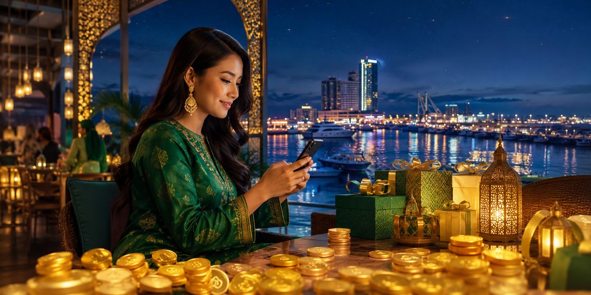 Pengguna Malaysia mendaftar akaun v100 melalui telefon pintar semasa Hari Raya
